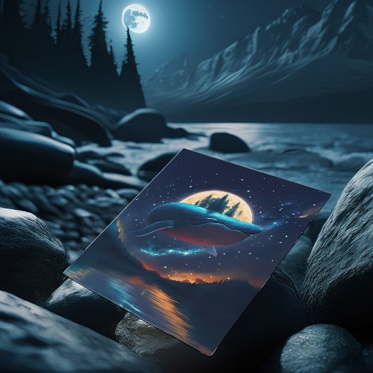 Carte Postale Flying Humpback Baleine Lune Mer Lumière Forêts St