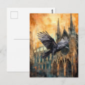 Carte Postale Flying Raven et la cathédrale gothique médiévale (Devant / Derrière)