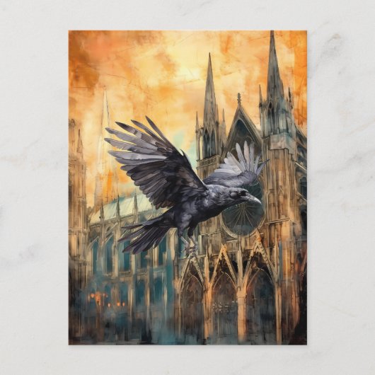Carte Postale Flying Raven et la cathédrale gothique médiévale (Devant)