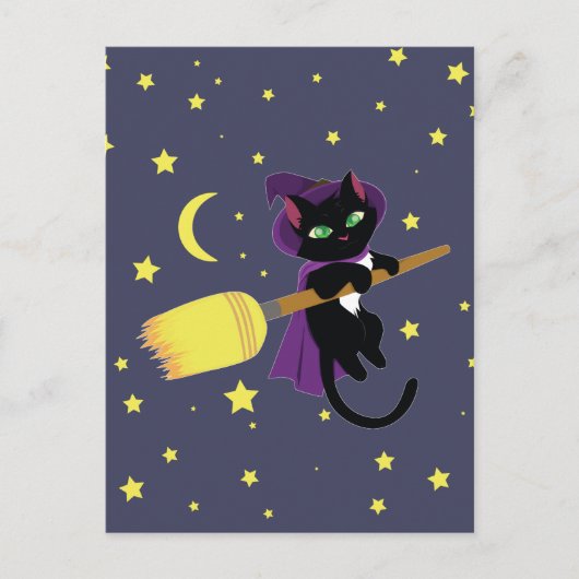 Carte Postale Flying Witch Cat (Devant)