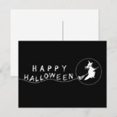 Carte Postale Flying Witch Halloween, noir et blan (Devant / Derrière)
