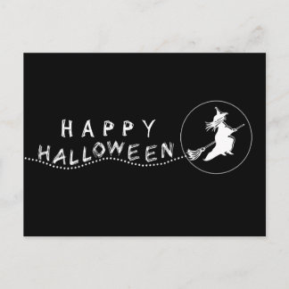 Carte Postale Flying Witch Halloween, noir et blan