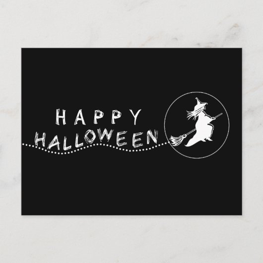 Carte Postale Flying Witch Halloween, noir et blan (Devant)