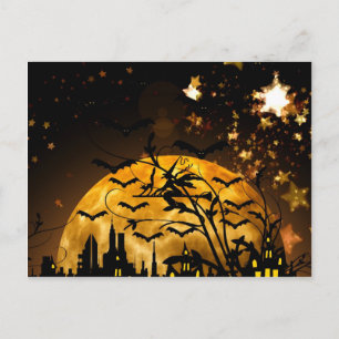 Carte Postale Flying Witch Harvest Moon Bats Halloween Venin