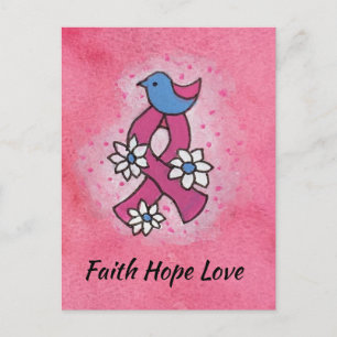 Carte Postale Foi Espoir Amour Ruban Rose Cancer du Sein Prière
