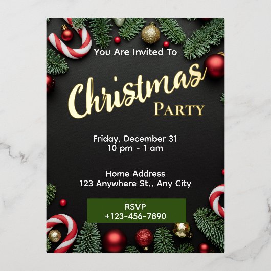 Carte postale Foil modifiable Invitation de Noël (Recto)