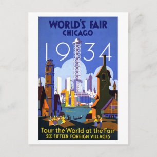 Carte Postale Foire des Mondes vintages Chicago 1934