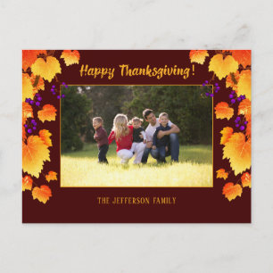 Carte Postale Foliage d'automne de Thanksgiving Orange Gold Feui