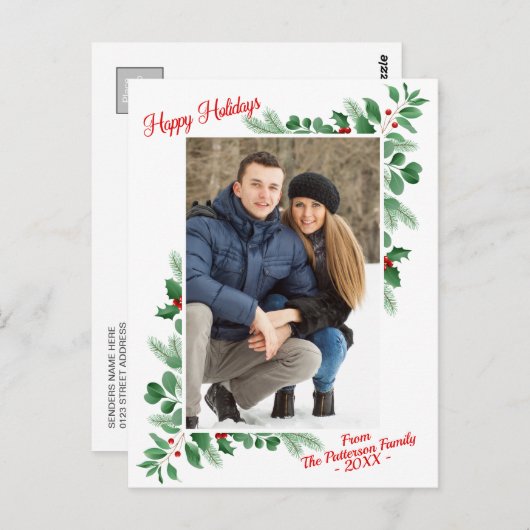 Carte Postale Foliage d'hiver moderne Joyeux vacances photo (Devant / Derrière)