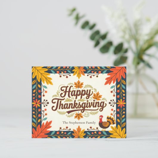Carte Postale Folk Art Rustic Automne quitte Thanksgiving (Debout devant)