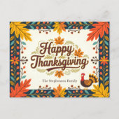 Carte Postale Folk Art Rustic Automne quitte Thanksgiving (Devant)