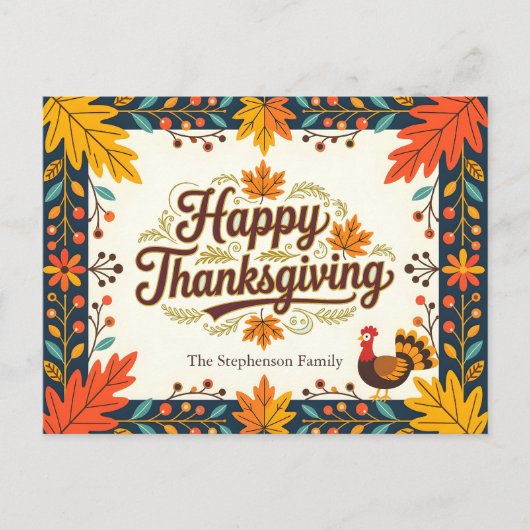 Carte Postale Folk Art Rustic Automne quitte Thanksgiving (Devant)
