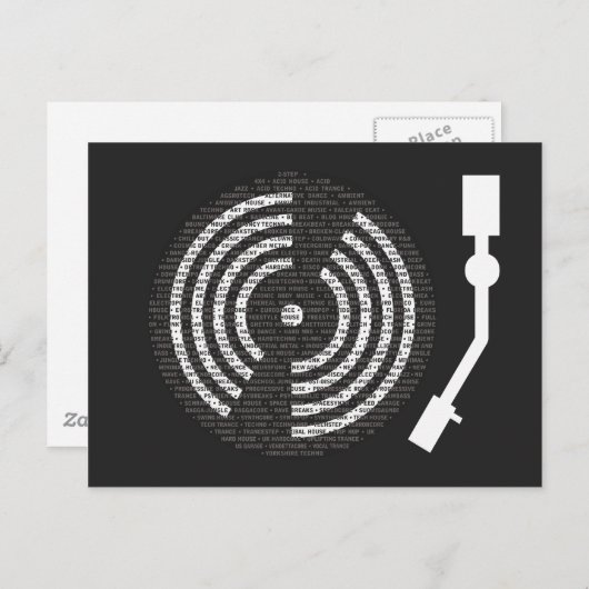 Carte postale foncée Tourne-disque A à Z (Devant / Derrière)