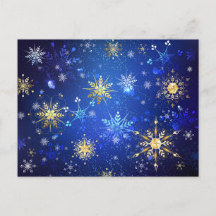 Carte Postale Fond bleu de Noël avec flocons d'or