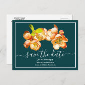 Carte Postale Fond de teinte sarcelle orange coing Save The Date (Devant / Derrière)