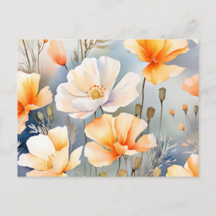 Carte Postale Fond doux et rêveur avec fleurs de pavot