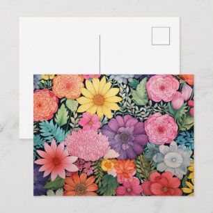 Carte Postale Fond floral rose printanier