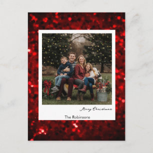 Carte Postale Fond Rouge Pailleté Photo Polaroid Noël 