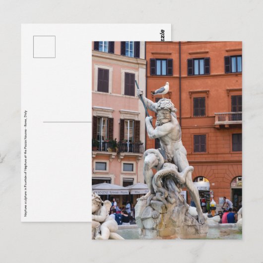 Carte Postale Fontaine de Neptune de la Piazza Navona - Rome (Devant / Derrière)