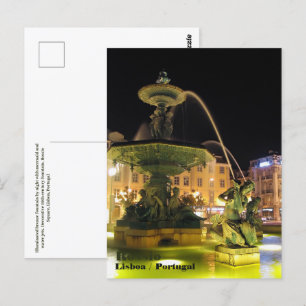 Carte Postale Fontaine éclairée et sirène. Rossio, Lisbonne