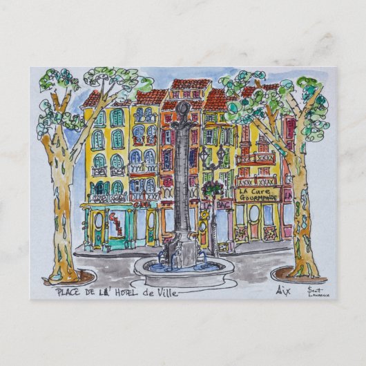 Carte Postale Fontaine Place de L'Hotel de Ville (Devant)