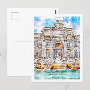 Carte Postale Fontana di Trevi Roma Travel Place Aquarelle