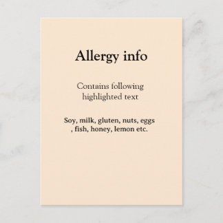 Carte Postale Food allergy alert add name text food items invita