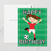 Carte Postale Football Anniversaire Fille 1 Rouge et Blanc (Devant / Derrière)