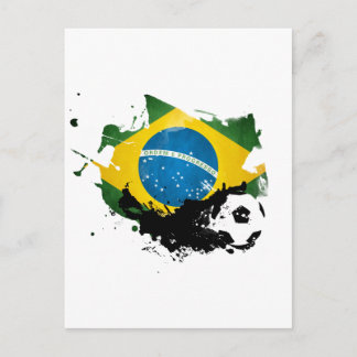 Carte Postale football / football sur la toile du drapeau brésil
