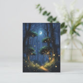 Carte Postale Forêt avec lueurs de luciole et lune de croissant (Debout devant)
