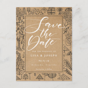 Carte Postale Forêt boisée Rustique Kraft Script Enregistrer la 