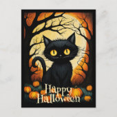 Carte Postale Forêt Citrouille de chats noirs Halloween heureux (Devant)