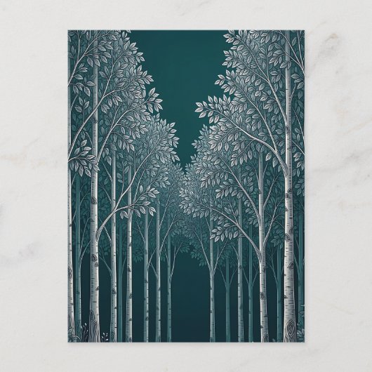Carte Postale Forêt d'arbres blancs et bouleaux de teinte sarcel (Devant)