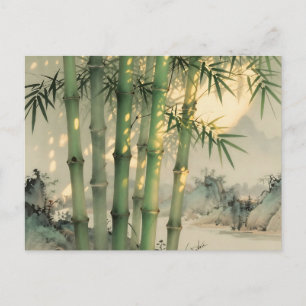 Carte Postale Forêt de bambou vert encre chinoise
