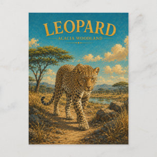 Carte Postale Forêt de bois d'acacia léopard aquarelle GeoSaga