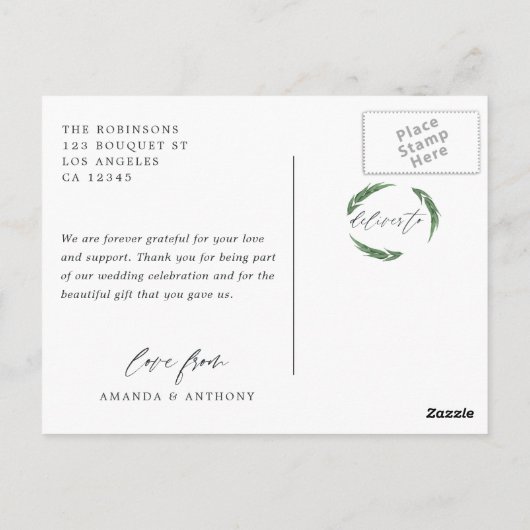 Carte Postale Forêt de bois Végétation Mariage Merci (Dos)