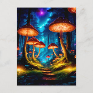 Carte Postale Forêt de champignons magique de minuit