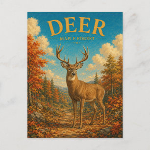 Carte Postale Forêt de Érable Cerf GeoSaga Aquarelle