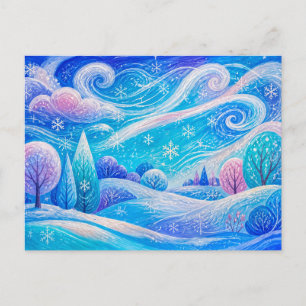 Carte Postale Forêt de montagne enneigée avec de la neige qui to