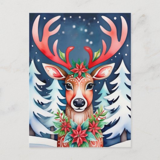 Carte Postale Forêt de neige de cerfs de Noël (Devant)