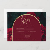 Carte Postale Forêt des Roses Rouges Vert Mariage d'hiver RSVP (Devant / Derrière)