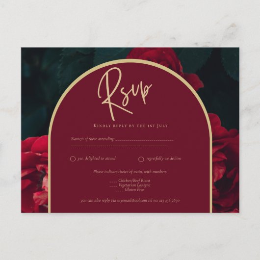Carte Postale Forêt des Roses Rouges Vert Mariage d'hiver RSVP (Devant)