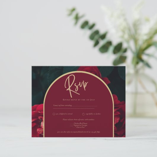 Carte Postale Forêt des Roses Rouges Vert Mariage d'hiver RSVP (Debout devant)