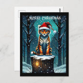 Carte Postale Forêt d'hiver Cute bébé Tiger Père Noël Noël (Devant / Derrière)