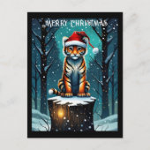 Carte Postale Forêt d'hiver Cute bébé Tiger Père Noël Noël (Devant)