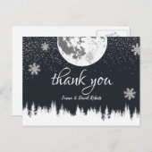 Carte Postale Forêt d'hiver Lune et Snowflakes Mariage Merci (Devant / Derrière)
