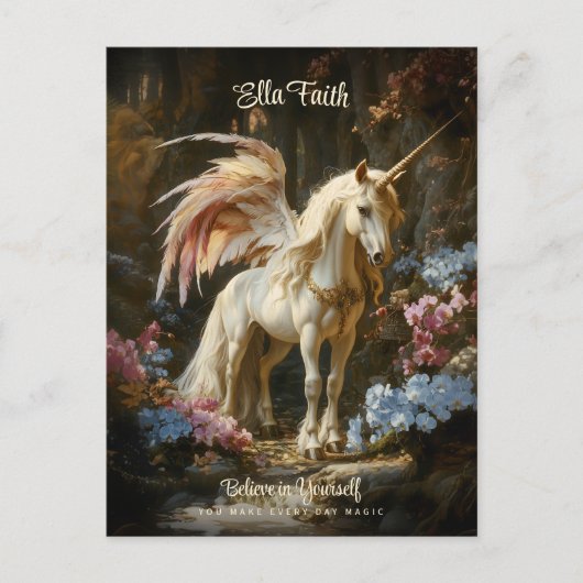 Carte Postale Forêt d'Imaginaires de licorne ailée Encourageant (Devant)