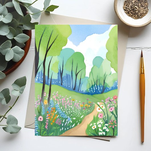 Carte Postale Forêt Florale | Fleurs sauvages de l'aquarelle nat