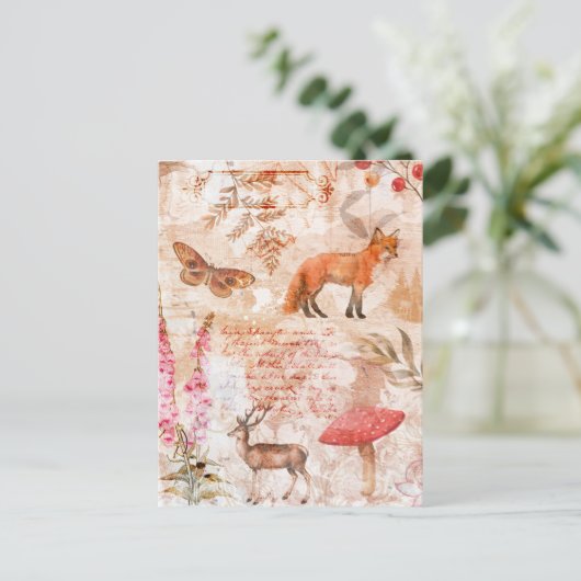 Carte Postale Forêt forestière Faune Renard Bécasseau à cerfs Au (Debout devant)