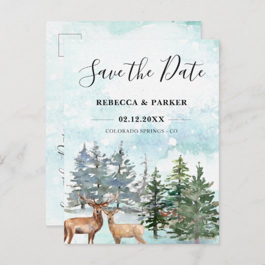 Carte postale 'Forêt hivernale et cerfs' pour anno (Devant / Derrière)